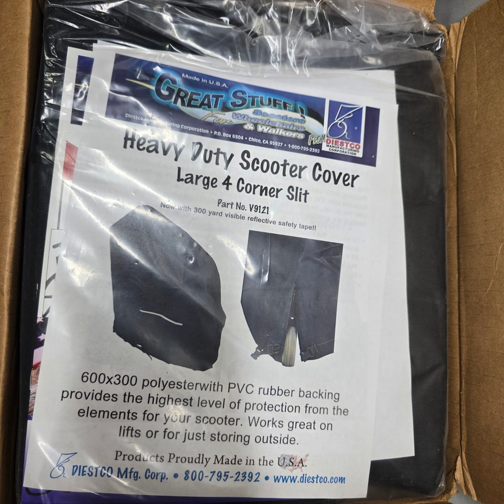 Diestco Heavy Duty Mobility Scooter Cover V9121 Large Black Weatherproof Slit